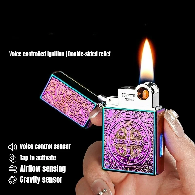 

New Black Technology Multiple Induction Ignition Methods Lighter Retro Fashion Metal Body Elegant Open Flame Lighter Men's Gift