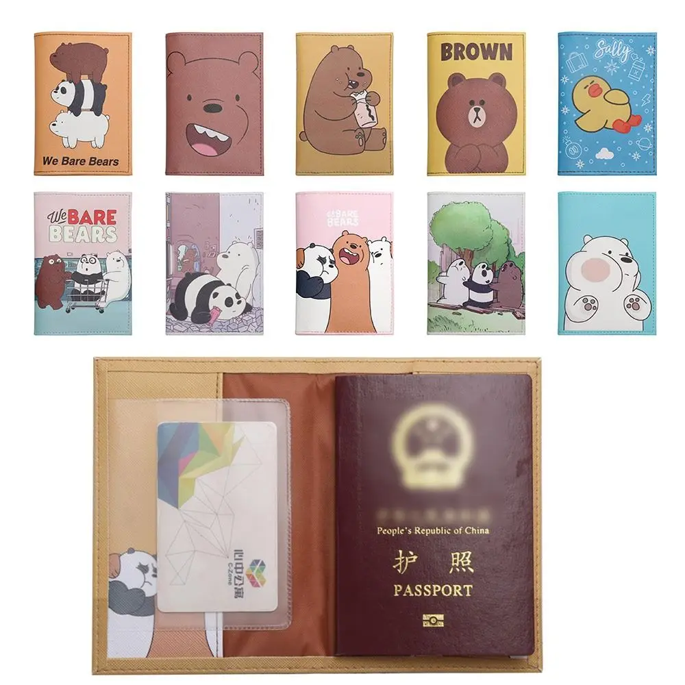 Funda creativa para pasaporte de oso de dibujos animados, abrazadera de protección para billetes de PU, accesorios de viaje impermeables, tarjetero