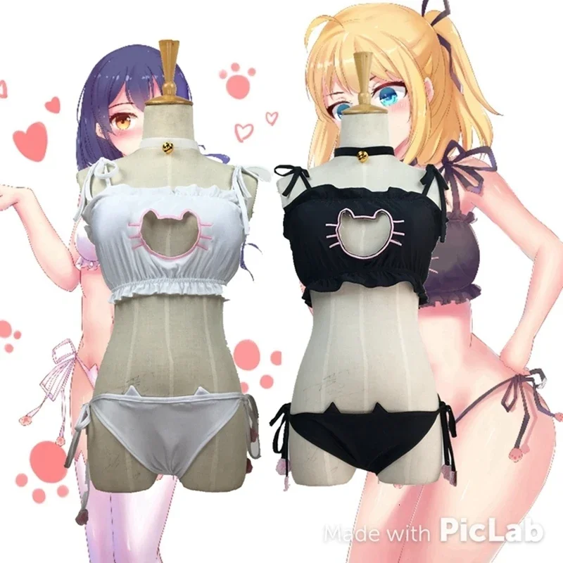 

Hot new arrival sexy kawaii kitty cat embroidered miow star keyhole bra and underwear love live anime cosplay lingerie set