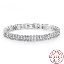 Pulsera de plata de ley 925 para mujer, brazalete de cristal fino, joyería de compromiso, Glamour de boda, 18CM, diseñador de lujo