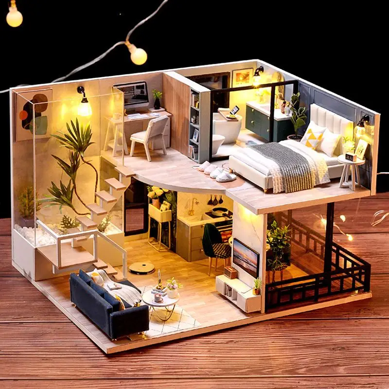 Handgemaakte doe-het-zelf huisje modelbouw, montage, puzzelspeelgoed groothandel, verjaardagscadeaus geven