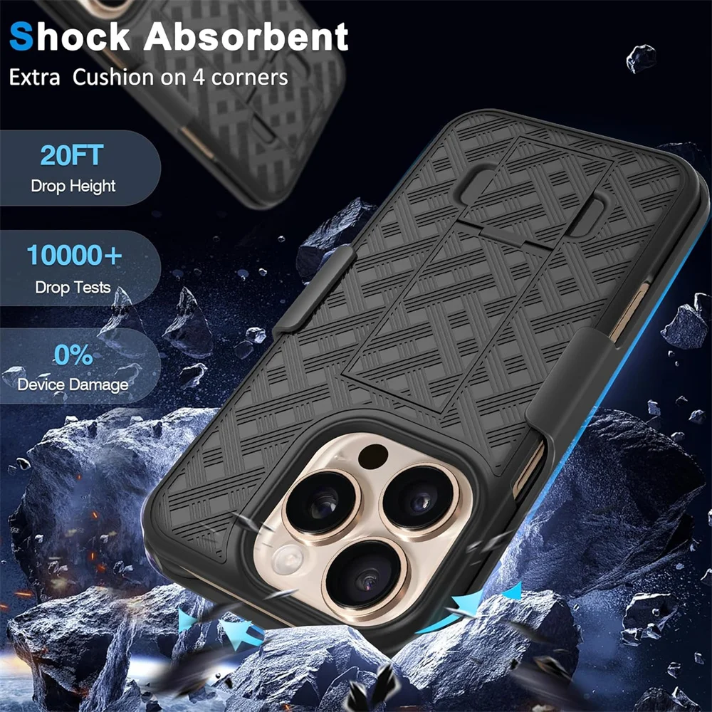 Robuste Combo Stoßfeste Armor-Gürtelclip-Holster-Hülle für iPhone 12 16 Pro Max 15 14 Plus 13 11 Cover mit Ständer und drehbarem Telefonhalter – Detail 14