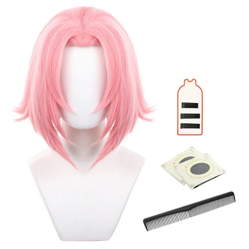 HOLOUN Anime Haruno Sakura Cosplay Wig Rose Net Synthetic Fiber Adjustable Size Heat Resistant Cap Christmas