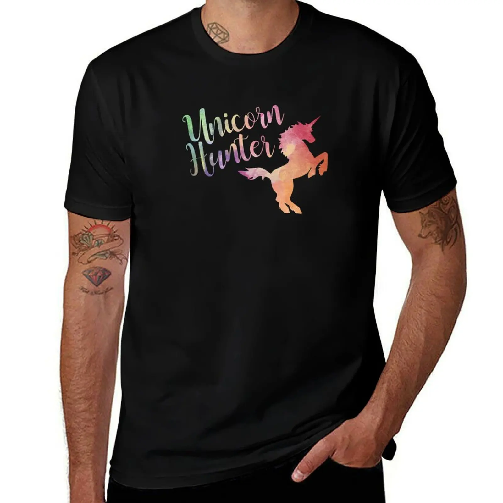 Unicorn Hunter- Watercolor T-Shirt Work Utility Short Sleeve Shirt T-Shirt