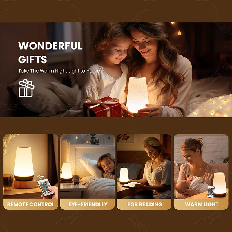 RGB Remote Control 13 Color Changing Night Light Touch Dimmable Lamp Portable Table Bedside Lamps USB Rechargeable Night Lamp