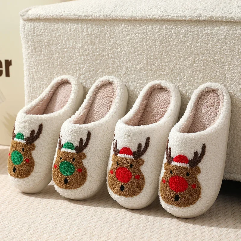 

Winter Plush Warm Christmas Slippers Women Comfort Soft Sole Indoor House Slippers Woman Lightweight Non Slip Cotton Slides 2024