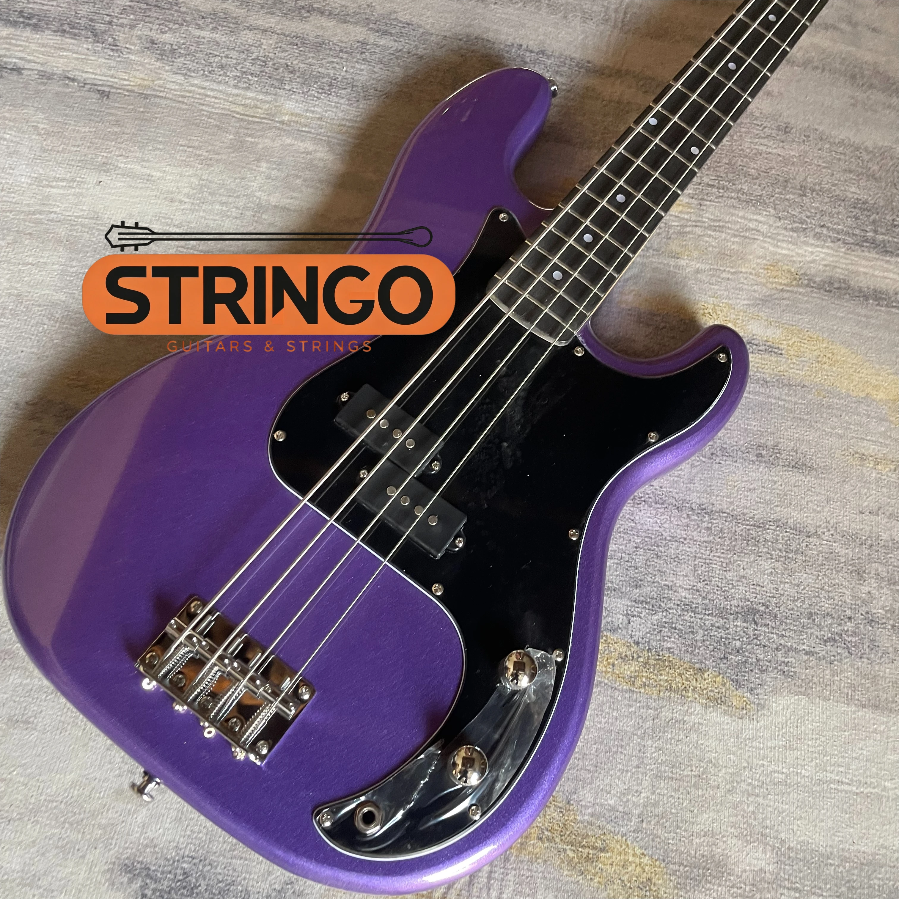 Metallic Purple PB Style Single Pickup 4 String Electric Bass for Beginner Funk Pop Rock Band Rehearsal and Performance