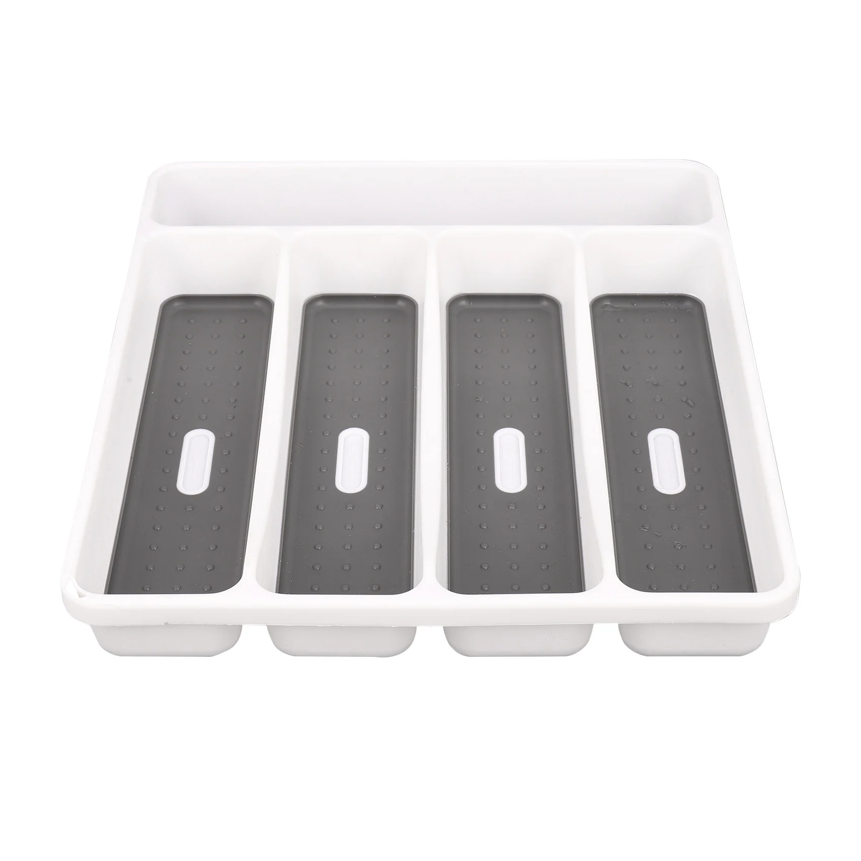 EYFL-Large Gray Silverware Tray Fork Collection Container 5 Compartments Soft-Grip Lining Plastic Cutlery Storage Box For Tablew