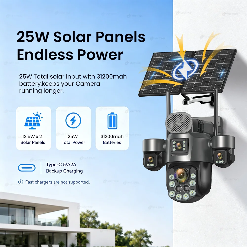 20MP AOV 24/7 Recording 4 Screen Solar Camera 31200 MAh 4G Home Outdoor Surveillance 60X Optical Zoom Auto Tracking Security Cam