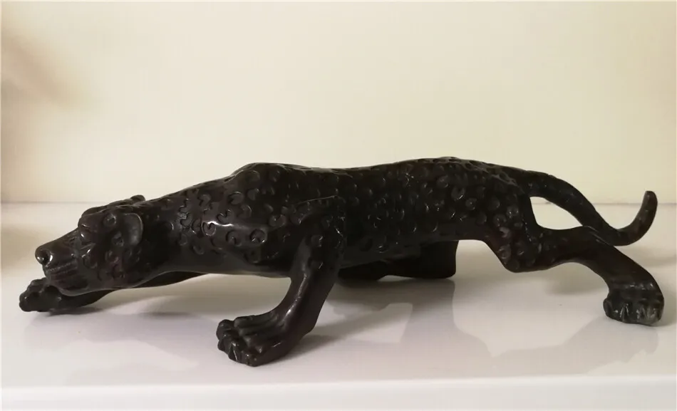 collectable old Bronze Antique Style Cheetah leopard Archaic tiger statue L:30cm