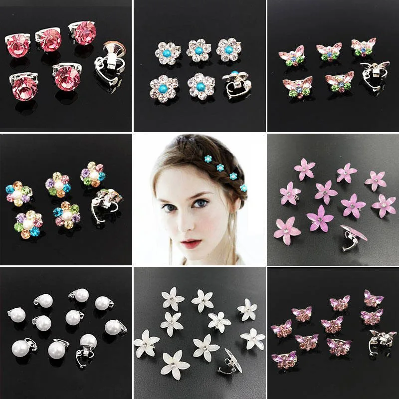 10PCS/Lot Wedding Bridal Hair Claws Girls Small Cute Crystal Flowers Metal Hair Clips Women Mini Headwear Hair Accessories