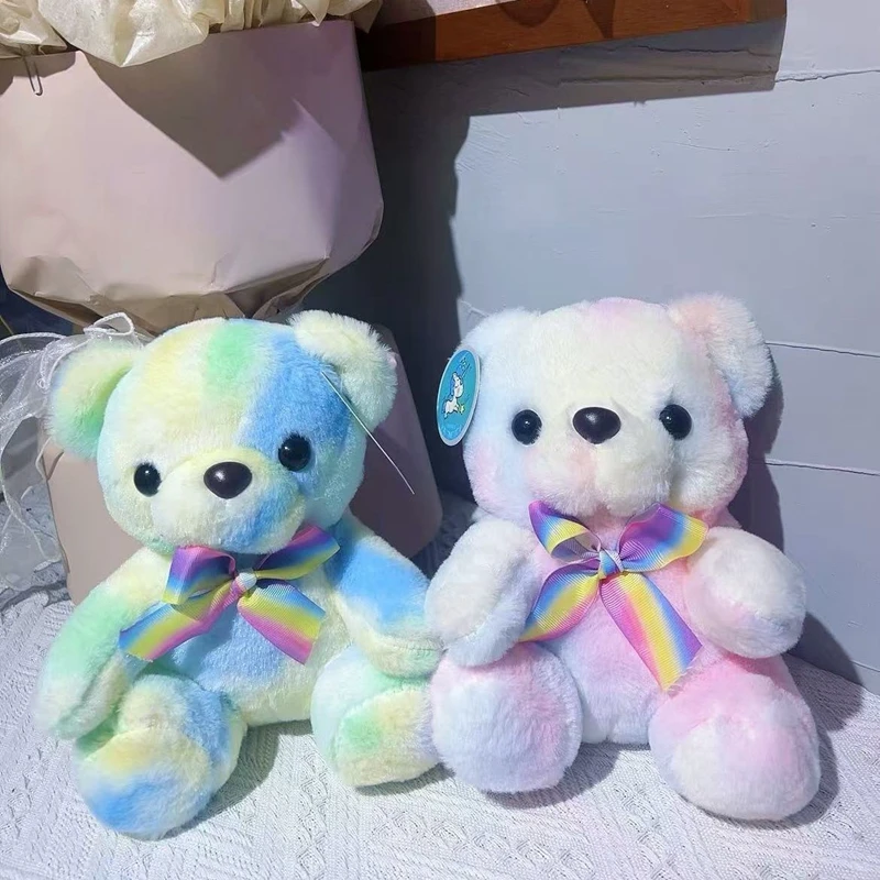 

22cm Cute Colorful Ribbon Teddy Bear Plush Toy with Multi-color Rendering and Soft Little Bear Dolls Birthday Christmas Gift