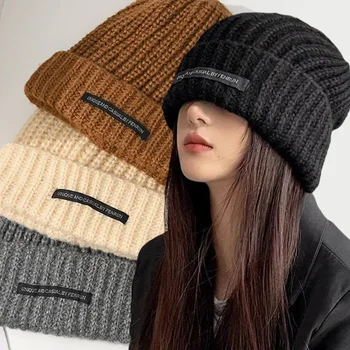 Moda feminina quente boné simples inverno lã tricô bonnet cores sólidas ins versátil solidéu outono gorros para senhora novo chapéu