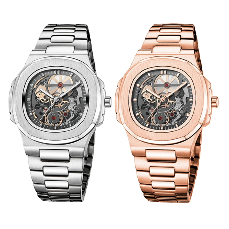 Высокое качество авто механические часы скелет бизнес из нержавеющей стали тонкие наручные часы светящиеся водонепроницаемые модные часы