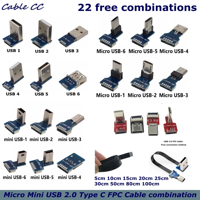 FFC Type-C Mini Micro USB Przedłużacz kabla taśmowego 90 FPV Slim Flat Miękki elastyczny FPC Charge FPV Bezszczotkowy ręczny monitor gimbalowy