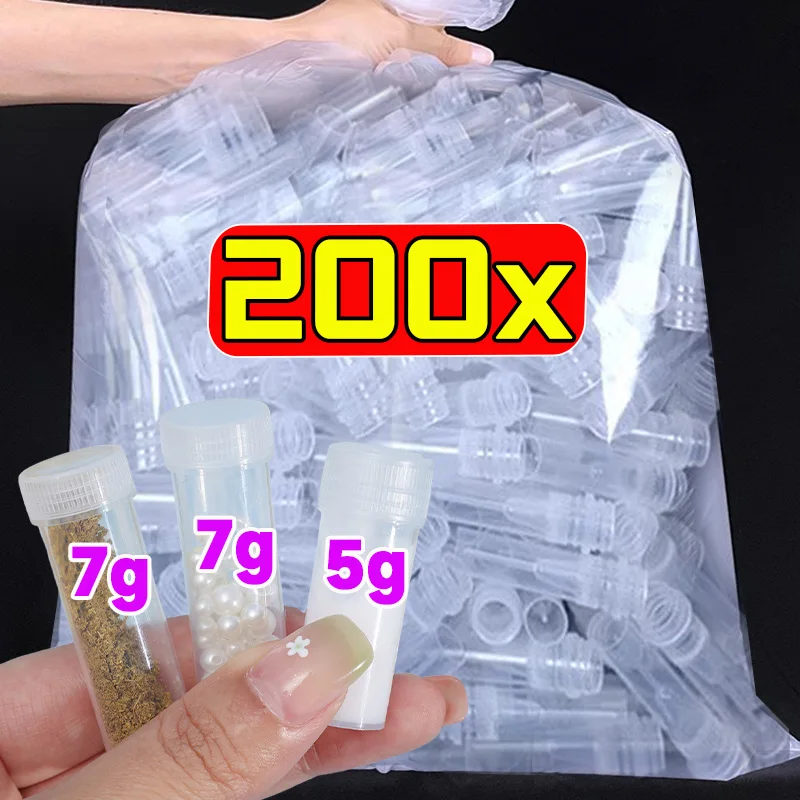 Mini botella de plástico de 5/7ml, viales de barril de muestra, medicina, píldora, cápsula de polvo líquido, contenedor de almacenamiento, botella de embalaje, cajas de joyería