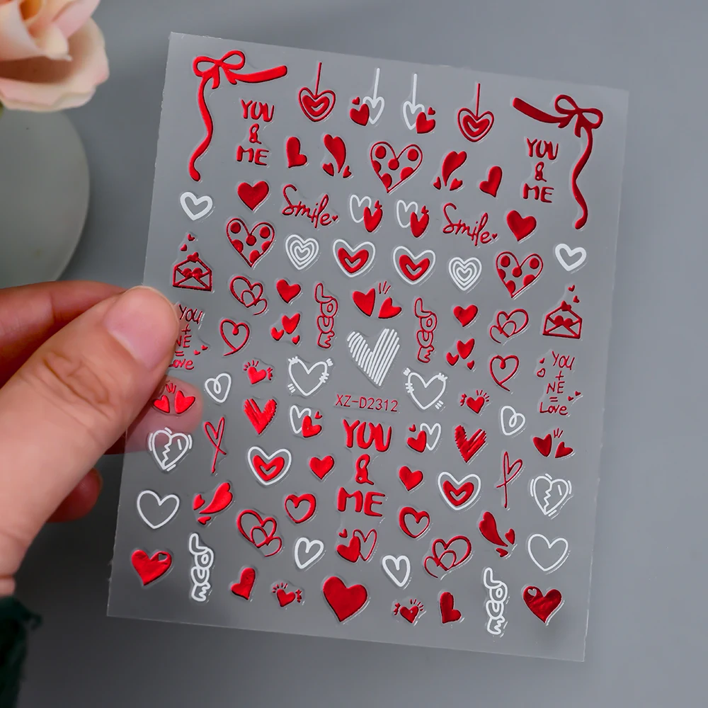 1 pçs 5d lábios vermelhos/amor arte do prego adesivos sexy dia dos namorados coração/rosa/fita auto adesivo decalques de unhas para casamento/perty decoração do prego