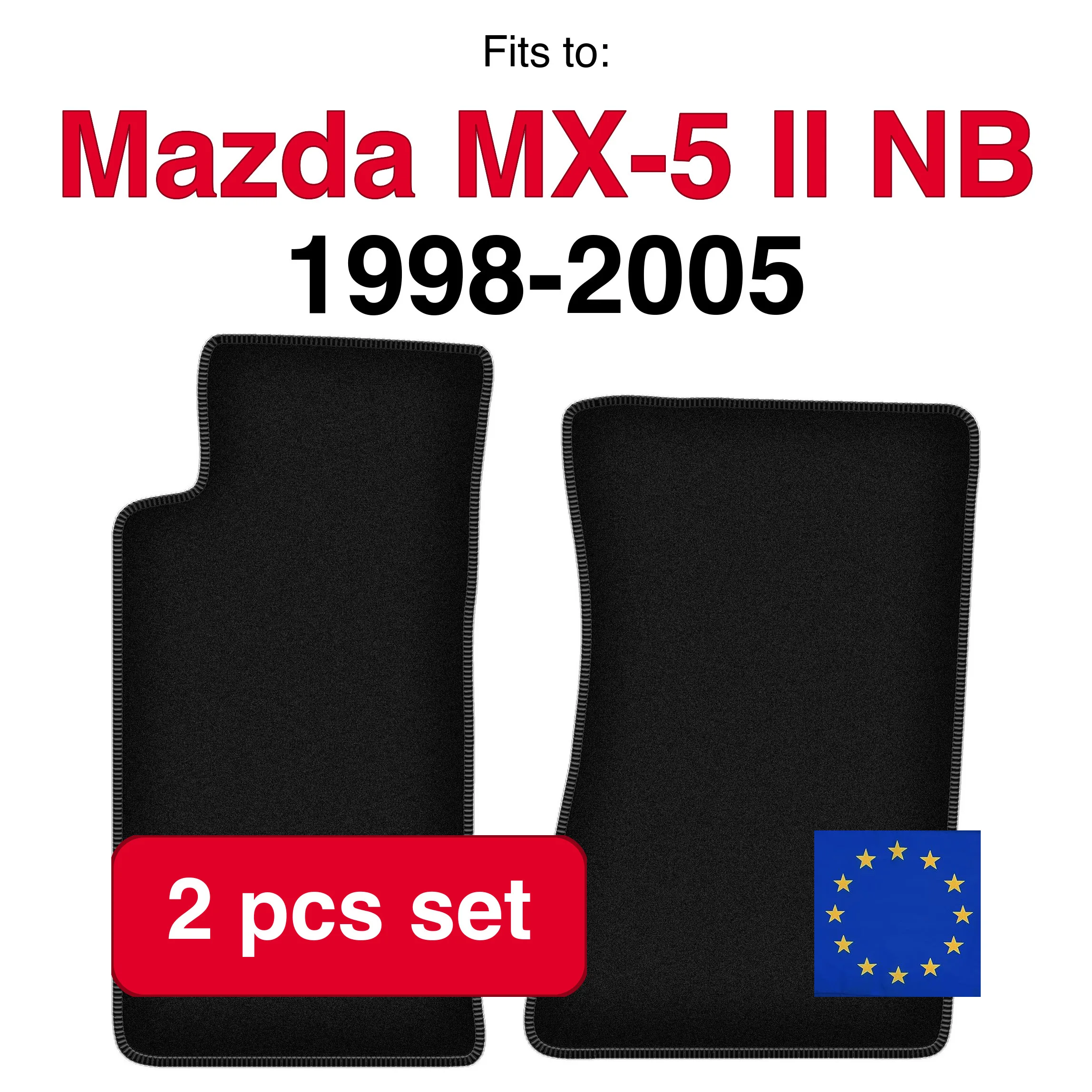 Image of Veloursteppich-Set für Mazda MX-5 II NB Cabrio (1998-2005) – Schwarz (2 Stück) passgenaues Auto-Fußmatten-Set