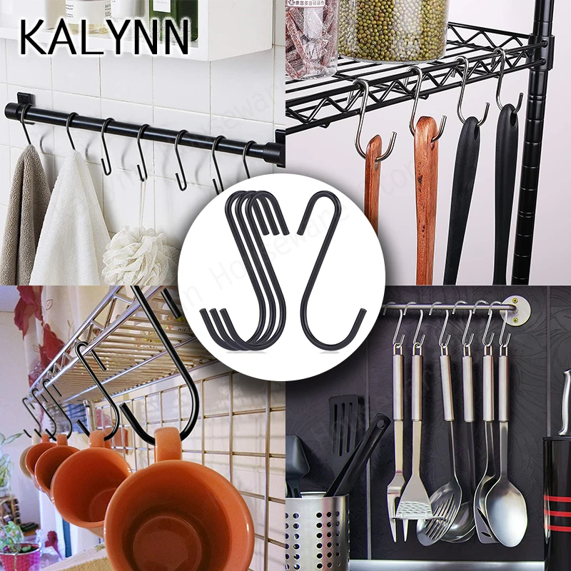 10PCS S-Shape Hooks Kitchen Bathroom Stainless Steel Multifunctional Hanging Rack Clothes Bag Towels Plants Hanger Storage Hold