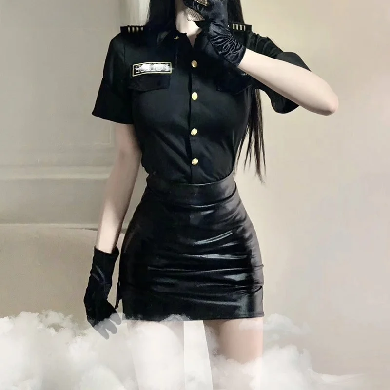 

Sexy Elegance Air Steward orm Set Club Cosplay Police Pilot Cool Spicy DS Broaasters Butt Skirt Set Women's Faion