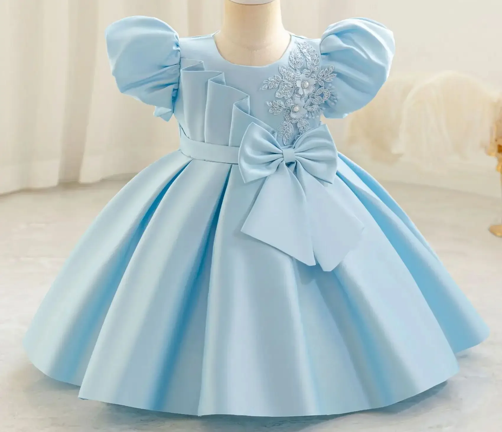 

Flower Girl Dresses Puffy Sleeve Kid Pink Clothes 6M- 4 Years New Baby Girl Party Dress