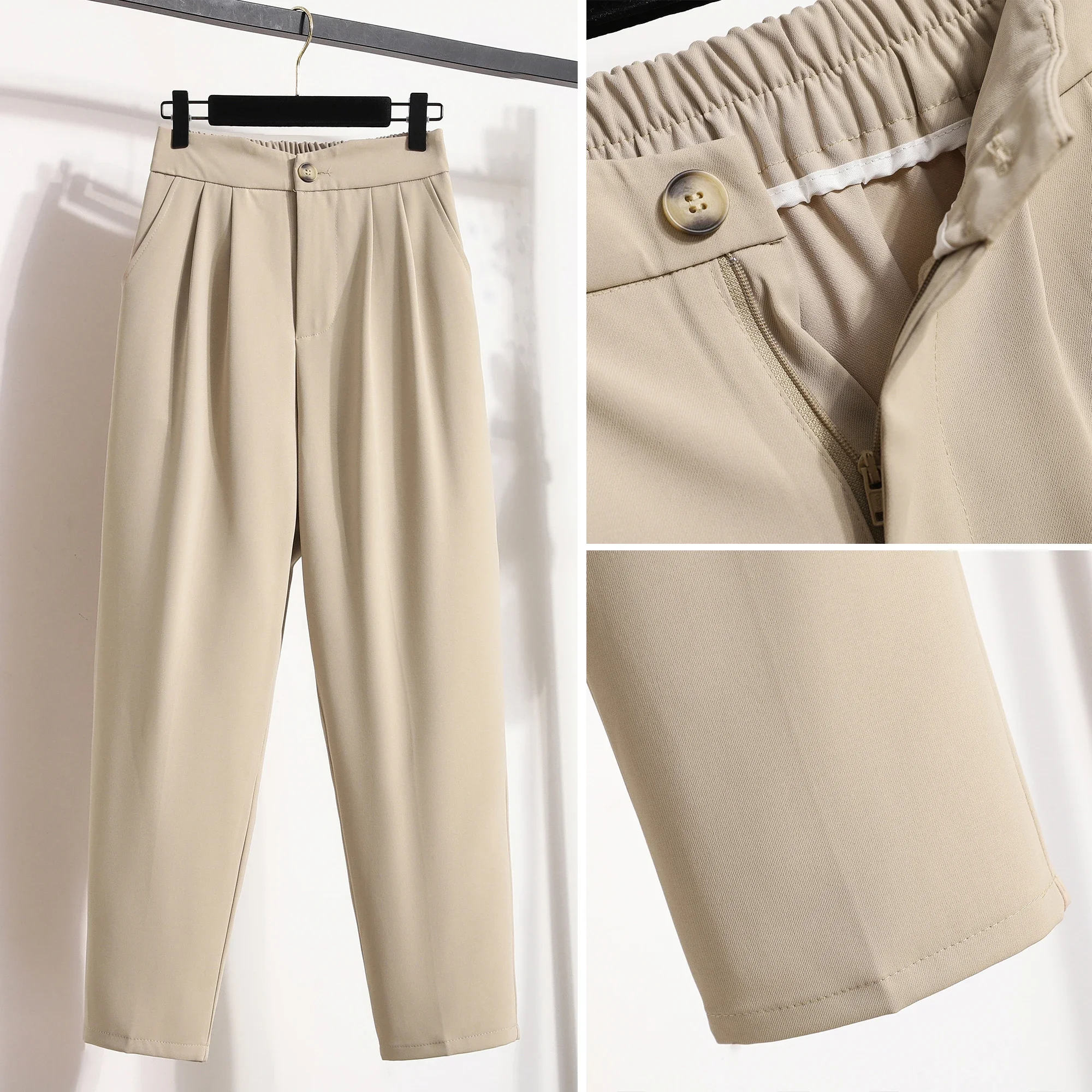 عالية الجودة الكورية نمط مستقيم السراويل حجم كبير السراويل امرأة الخريف الشتاء 2025 جديد وصول عالية الخصر دعوى السراويل #6