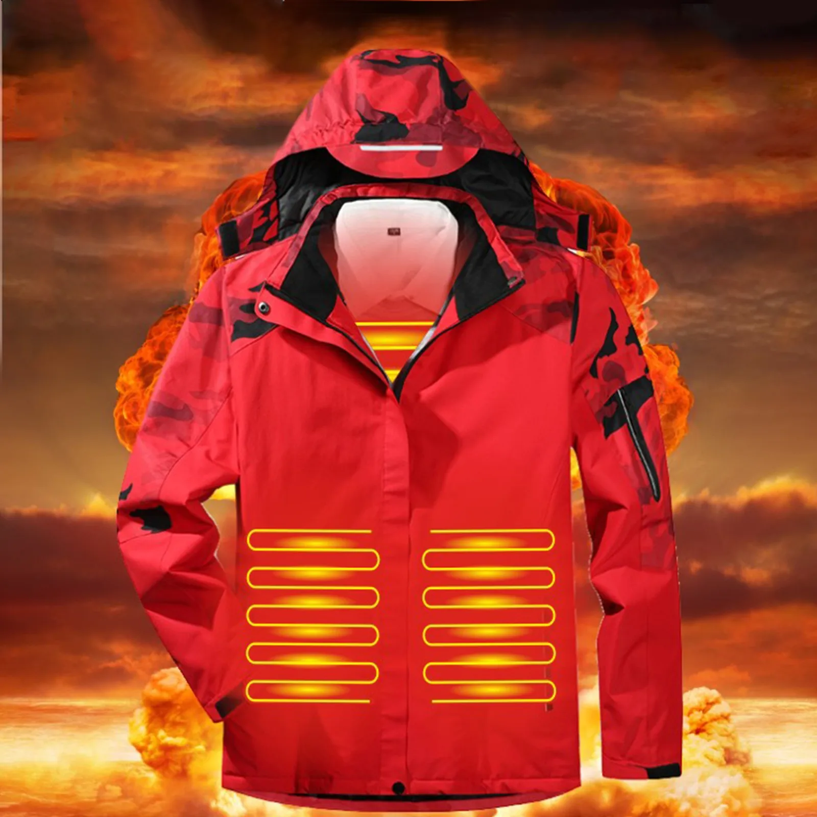 Pink Womens Rain Jacket Detachable 3 Hat Coat Area Heating Warm Windproof Heating Charging Hiking Bomber Jackets Female Overcoat