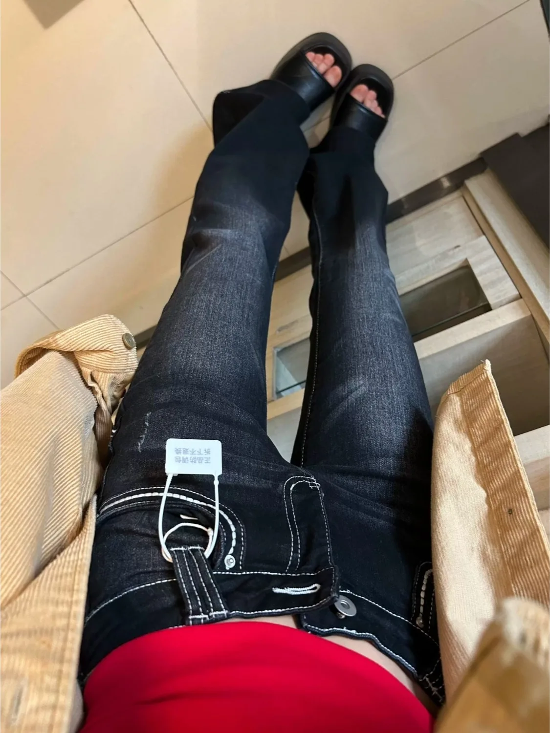 plus Size American Style Spicy Girl Low Waist Flared Denim Jeans Women Early Autumn Black Grey Elastic Slim Small Size Hoof P...