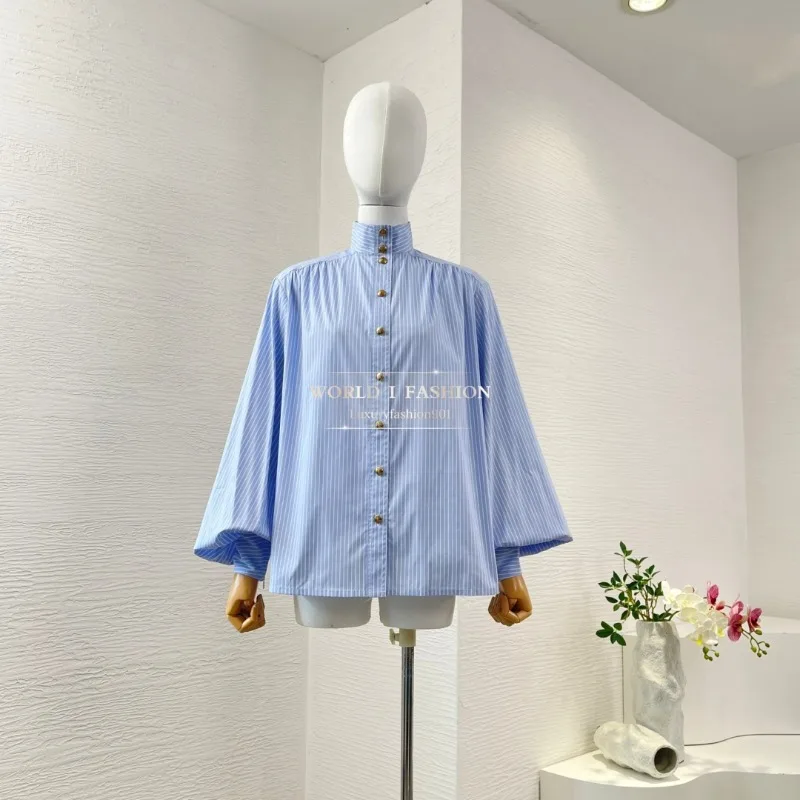 

Blue and white Tweed Long Sleeve shirt Tops 2025