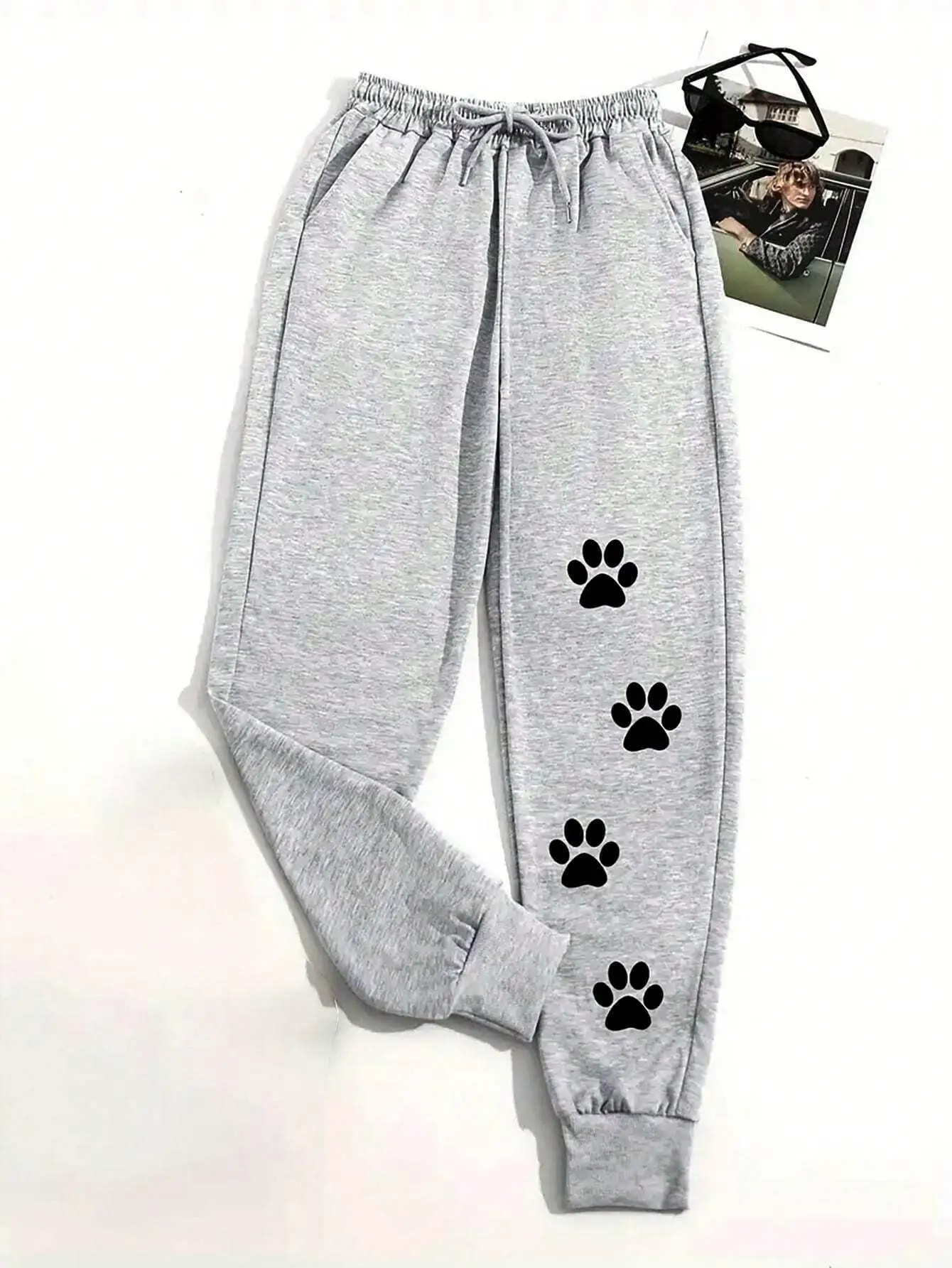 

Cute Feet Print Women'S Spring Casual Basic Loose Pants Versatile Pocket Drawstring Fashion Trousers Trendy Street Pant Female