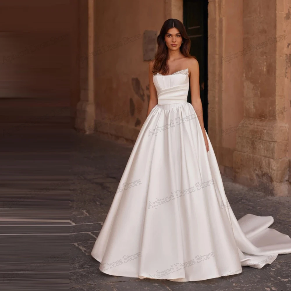 

Изящные свадебные платья А-силуэта из атласа с кружевными аппликациями и вырезом-лодочкой, свадебное платье Vestidos De Novia, индивидуальный пошив, 2026