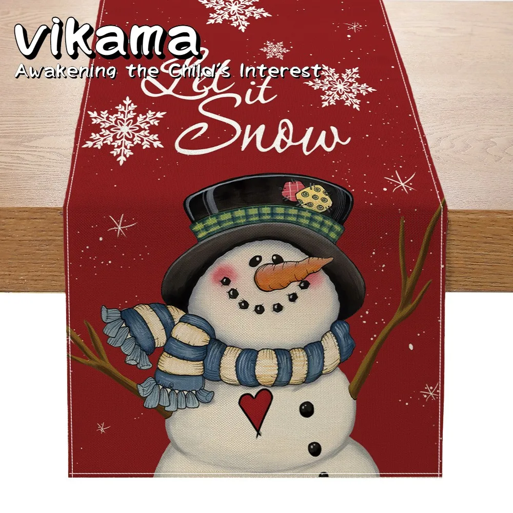 

VIKAMA Рождественский настольный флаг, зимний снеговик и Санта-Клаус, подставка для столовых приборов, льняной материал, праздничный декор в скандинавском стиле