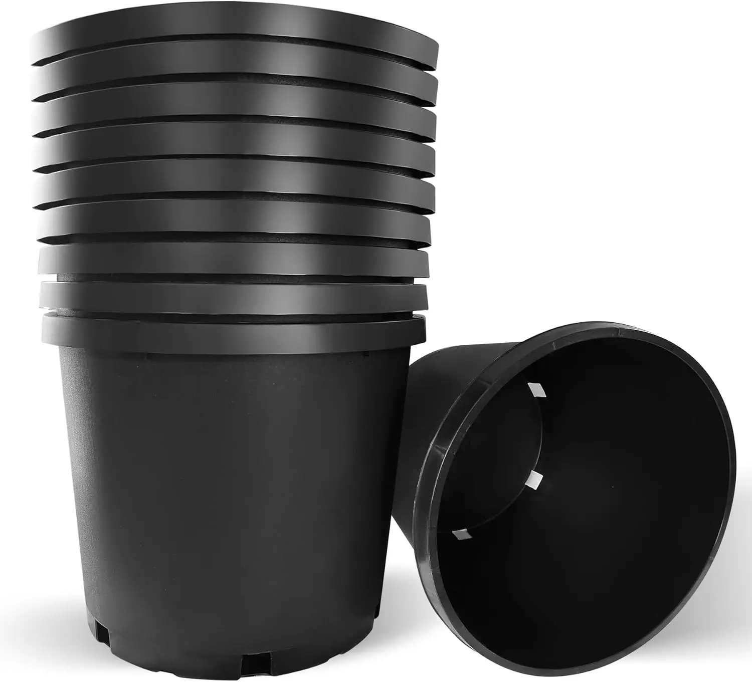 

15 Gallon Plastic Plant Pots with Drainage Holes, Flexible for Soil or Hydroponics, Black Set of 10