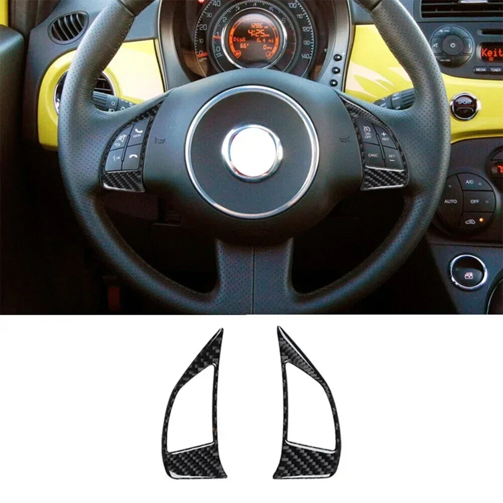 2PCS Carbon Fiber Black Car Steering Wheel Button Cover Trim Fit For 2012-2015 Auto Interior Decoration Trim Accessorie