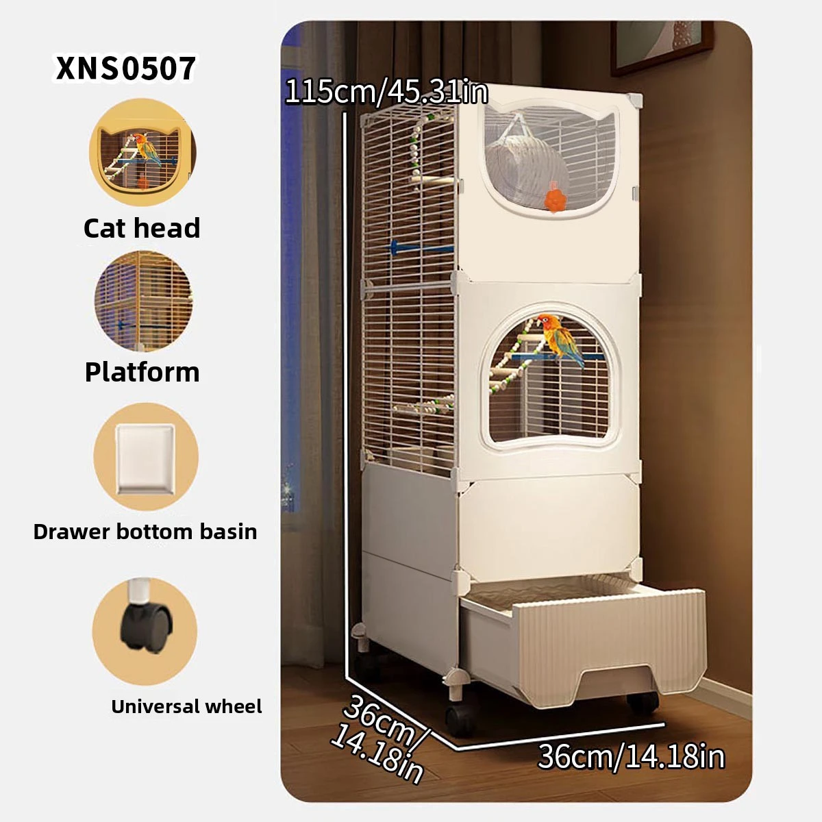 

Birdcage Transparent Splash-Proof Thickened Encrypted Household Large Parrot Budgerigar Cockatiel Special Ecological Horizontal