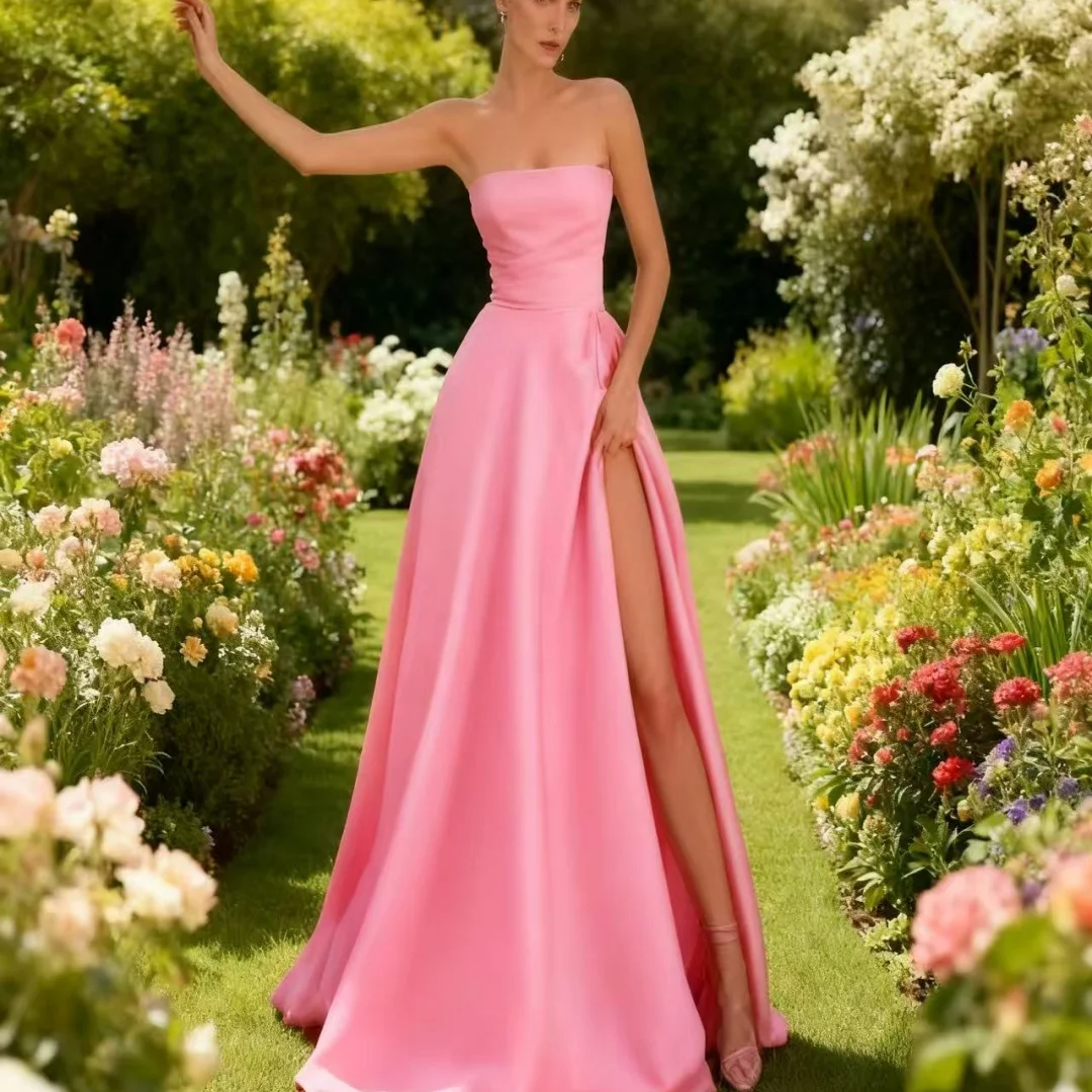 Customized High Split Scoop A-Line Evening Dress formal evening dresses birthday party prom gowns for women