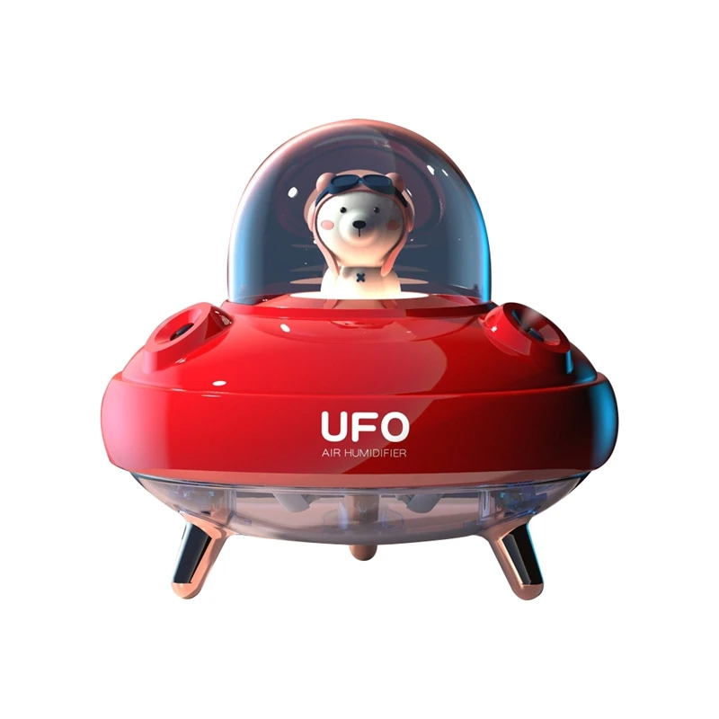 듀얼 노즐 UFO 가습기 데스크탑 공기 가습기, 귀여운 행성 곰 LED 조명, 초음파 아로마 에센셜 오일 디퓨저 