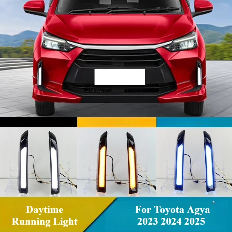 

For Toyota Agya 2023 2024 2025 LED Daytime Running Light Driving Front Fog Lamp DRL Dynamic Turn Signal Night Blue 12V Daylight