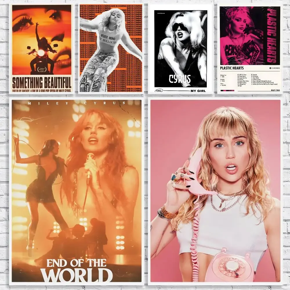 American Singer M-Miley Cyrus Painting Calligraphy High-Quality Canvas Wall Mural Crease-Free For Living Room Bedroom Interiors