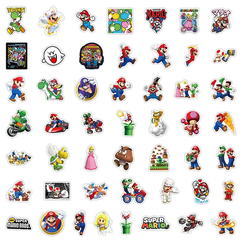 50/100Pcs Cute Game Super Mario Bros Cartoon Stickers Anime DIY Phone Laptop Luggage Skateboard Vinyl Kawaii Decal for Kid