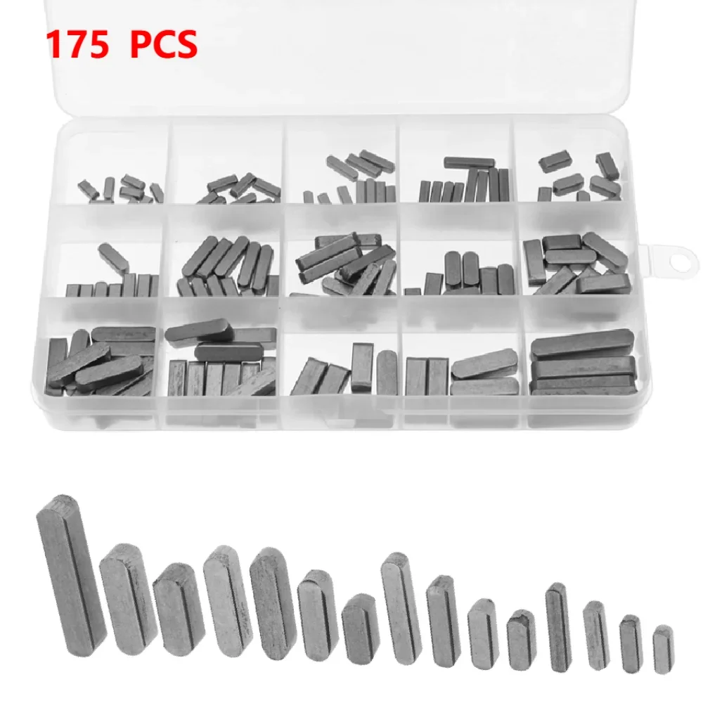 175 Pcs Carbon Steel Shaft Key Set - M3-M6 Sizes Parallel/Feather/Woodruff Keys for Industrial, Mechanical, Woodworking