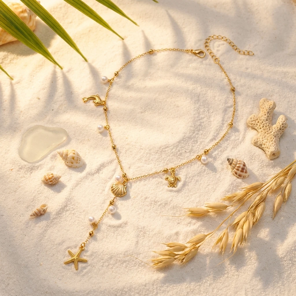 Boho Beach Style Long Y Drop Chain Necklace For Women Cute Sea Turtle Dolphin Starfish Shell Pendant Choker Summer Party Jewelry