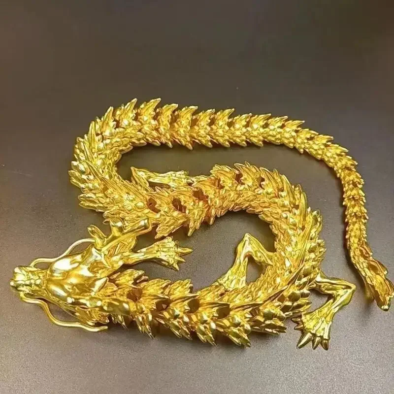 3D Alloy Golden Dragon Statue with Movable Limbs - Home Desktop Decoration, Symbol of Power and Good Luck
