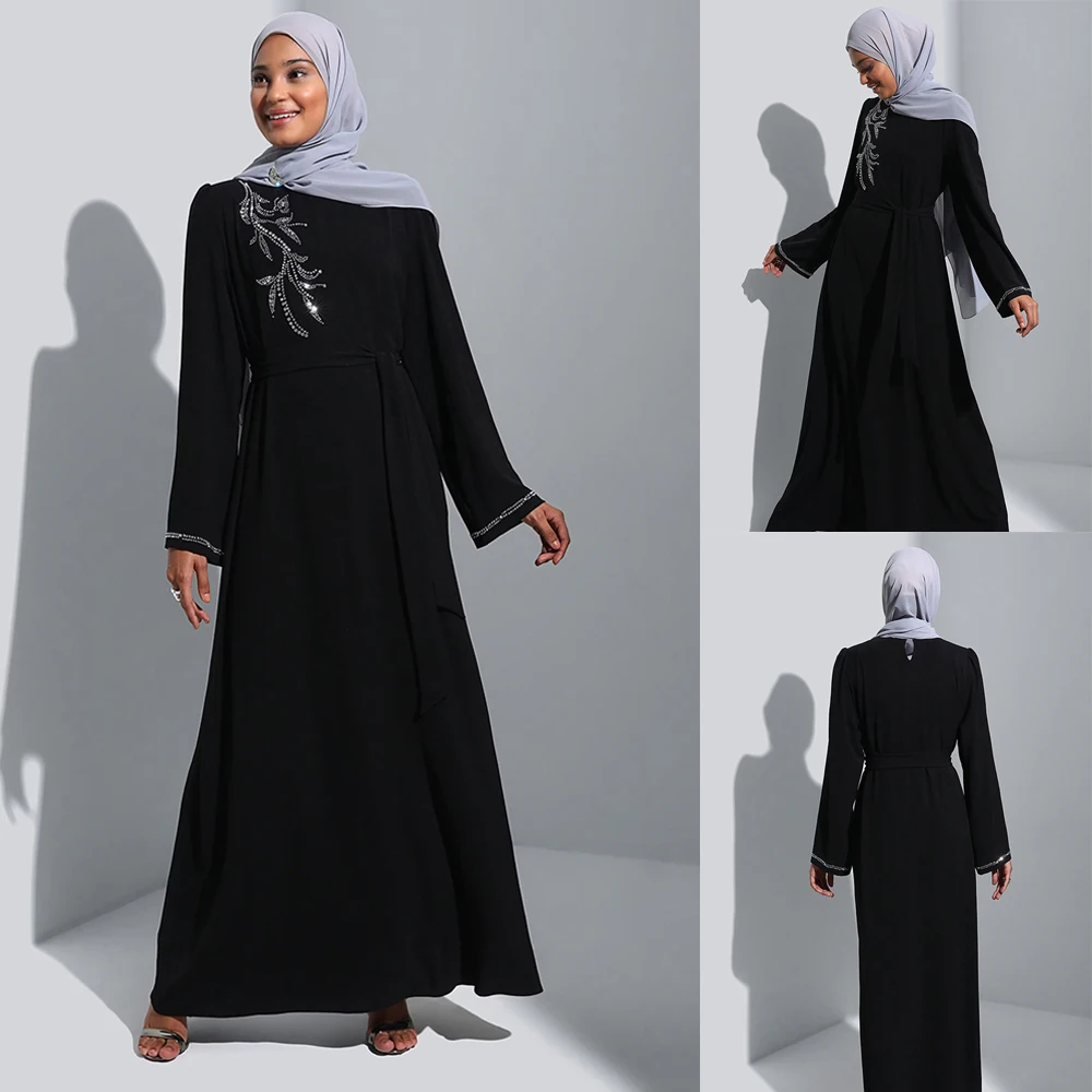 

Muslim Diamonds Long Dress Abayas For Women Party Sundress Hijab Vestidos Isamic Clothing Eid Mubarak Abaya Elegant Robe Ramadan