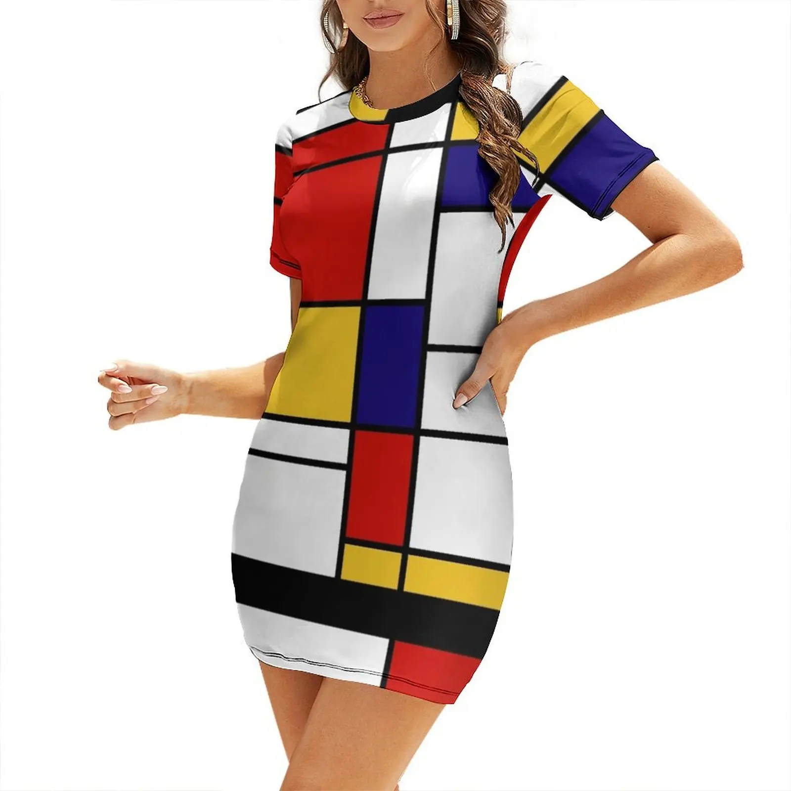 

De Stijl #2 (Mondrian Inspired) Short Sleeved Dress elegant chic women dresses promotion Woman dresses Dress