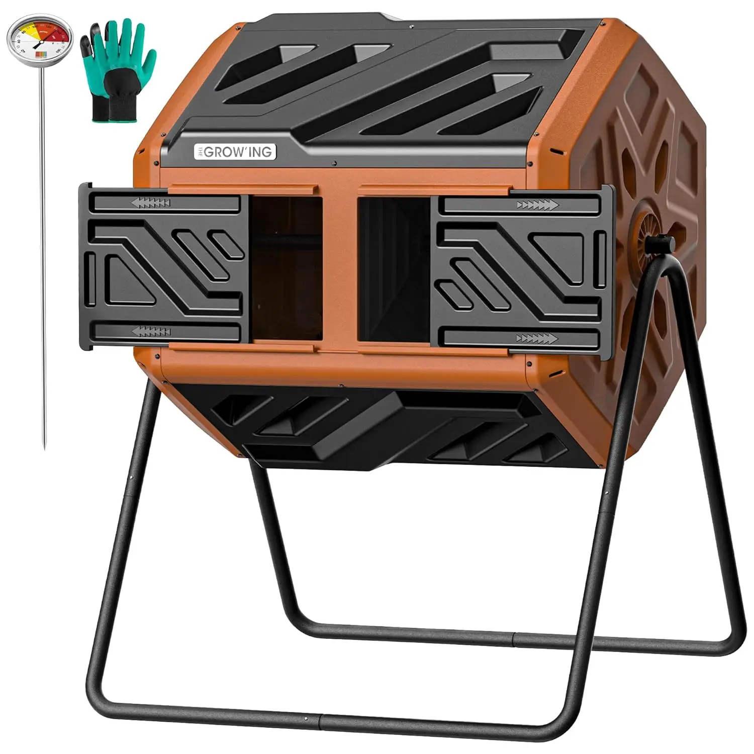 

43 Gallon Dual Chamber Compost Bin Rotating Tumbler with Built-in Thermometer for Garden Backyard, Custom