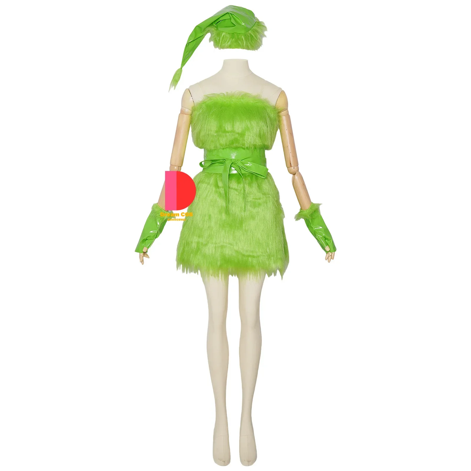 

Fashion Funny Hairy Grinch anime cosplay Costume for women Green Dress with Hat Christmas Party Adult Uniform Horror Monster Cos