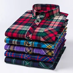 7XL 8XL Plaid Shirts For Men's Long Sleeve Cotton Fashion Single Patch Pocket Design Casual Standard-Fit Thick Flannel Shirt