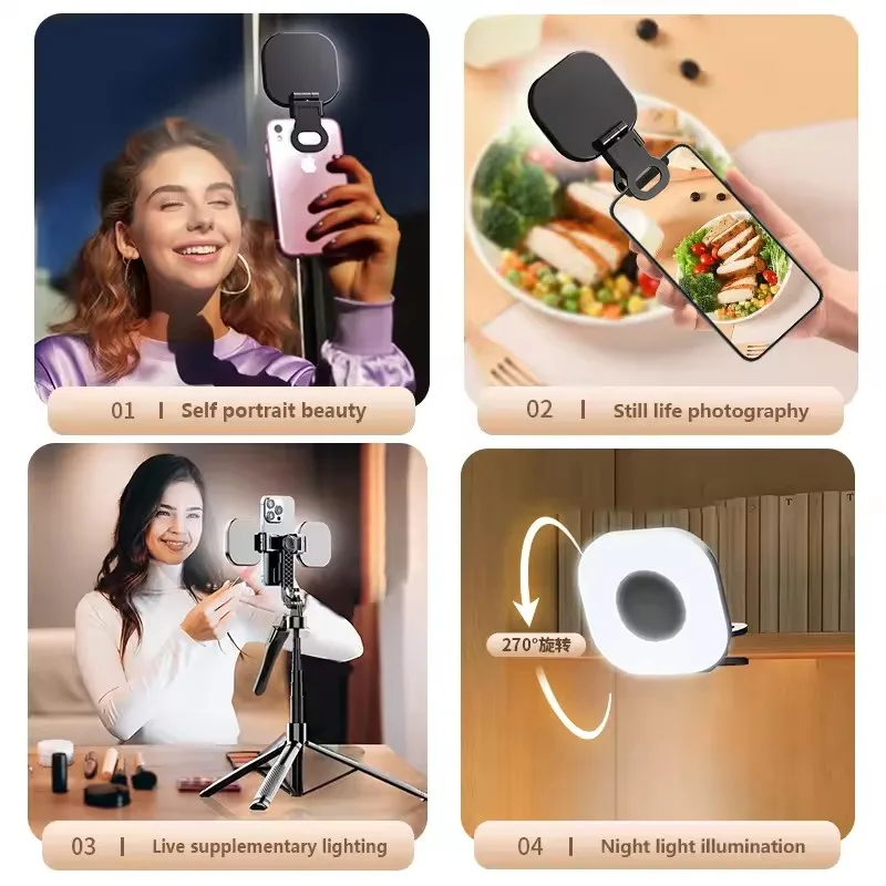 Mini LED Smartphone Selfie Fill Light 3 Modes Adjustable Brightness Portable Clip-On Video Beauty Pocket Light for TikTok Live S
