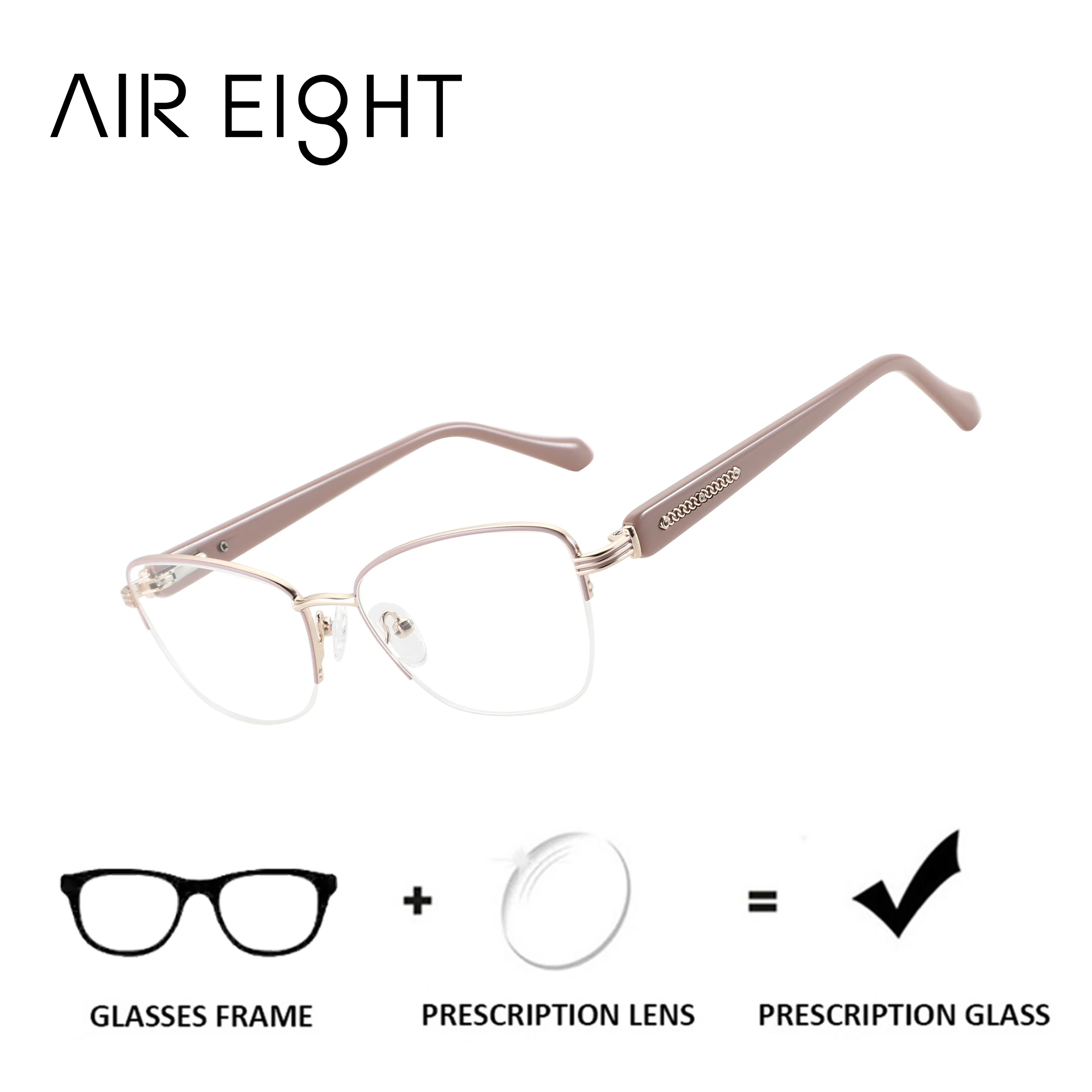 

AIR EIGHT Butterfly Half-Rim Metal Prescription Glasses for Women Progressive/Photochromic Optical Eyeglasses Myopia Lenses
